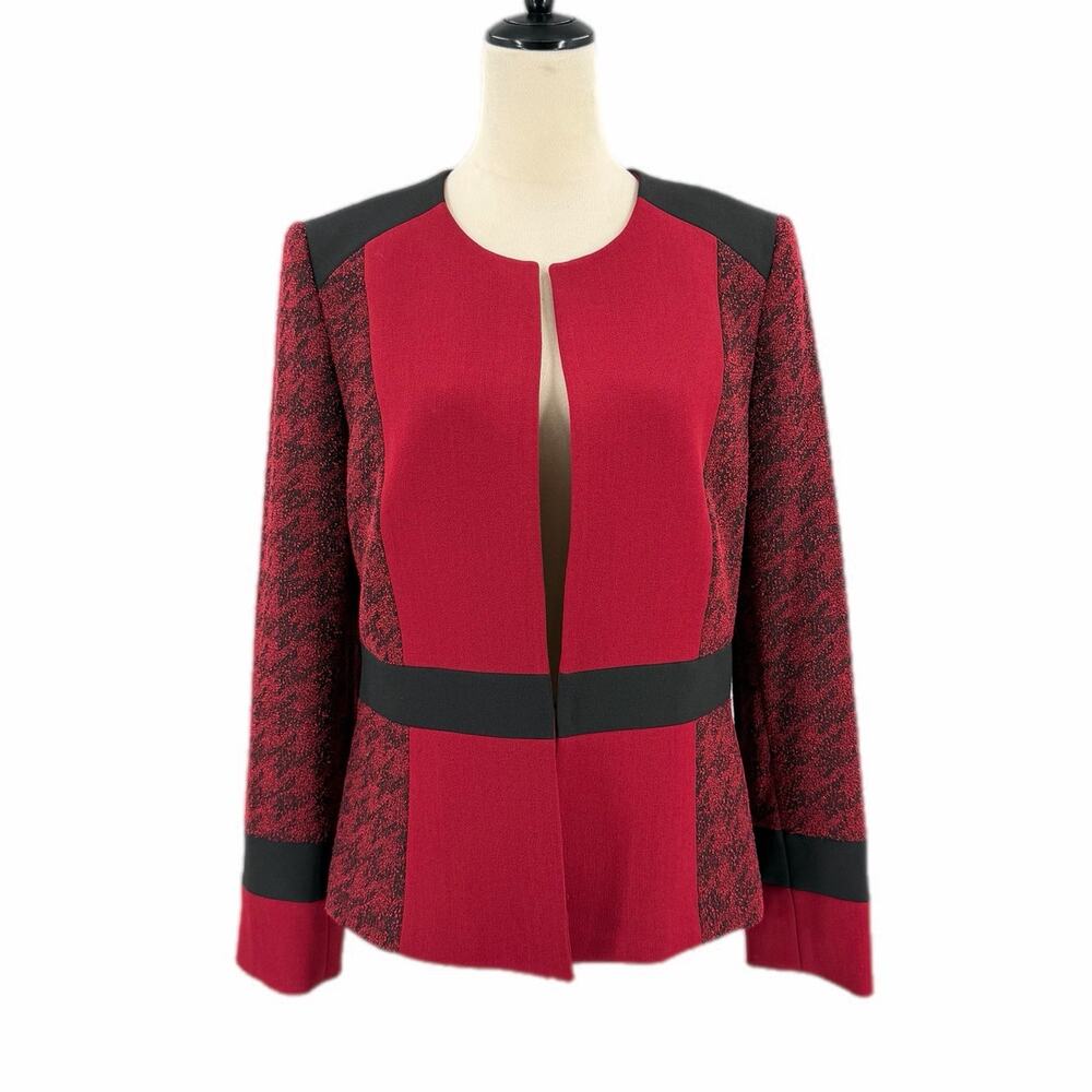 Preston & York Red Back Colorblock Houndstooth Open Professional Blazer Jacket